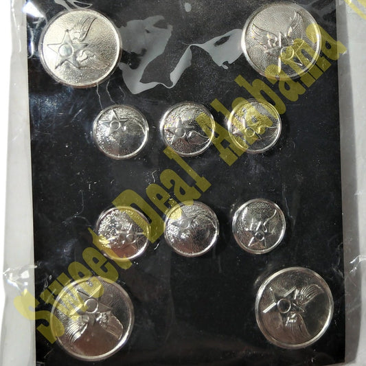 No Shine Insignia, USAF Hap Arnold Button Set- Enlisted - (6-25 Ligne & 4-36 Ligne) w/ Toggles, NIP
