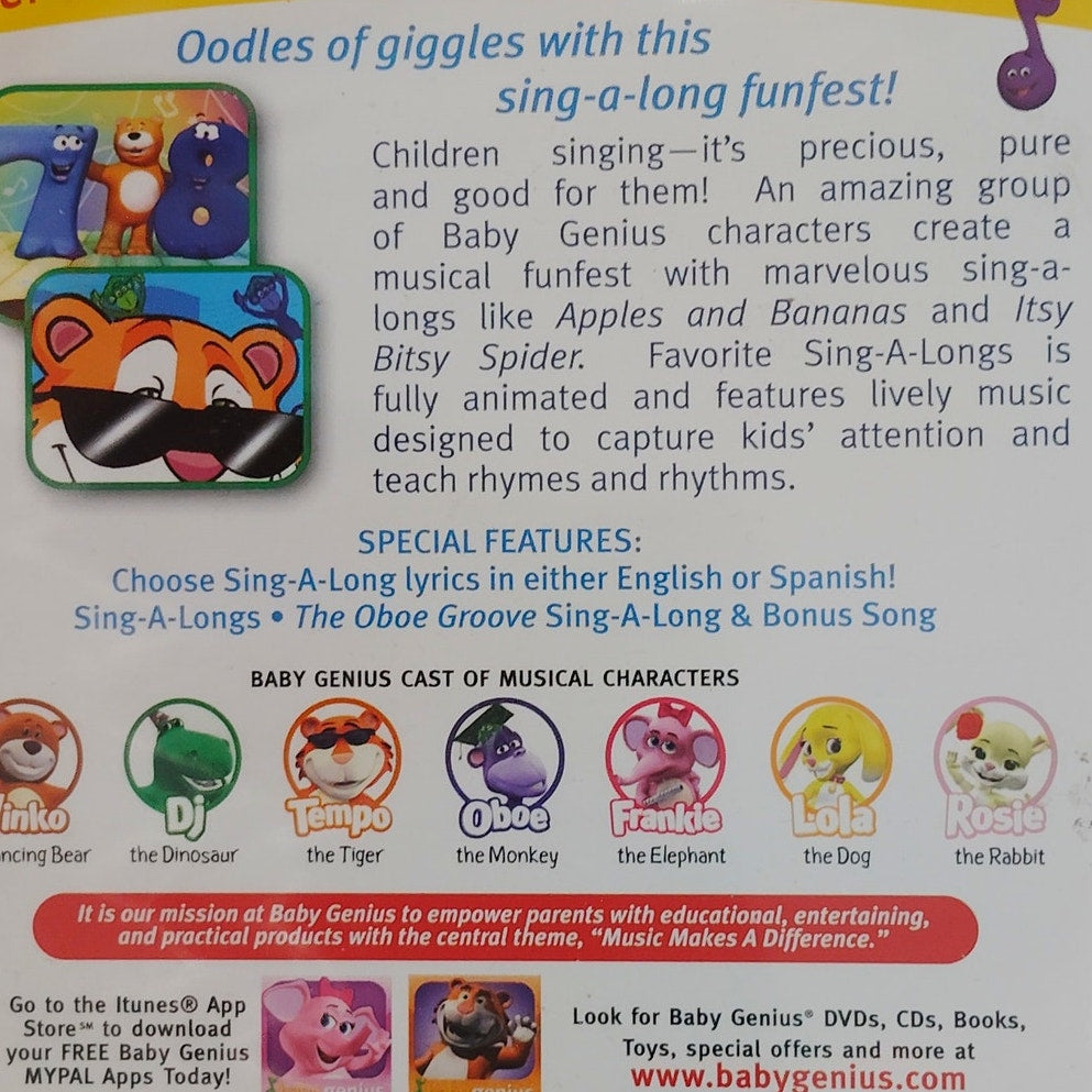 Baby Genius Favorite Sing-A-Longs DVD 2006 Kids Animated Sing-Along Songs