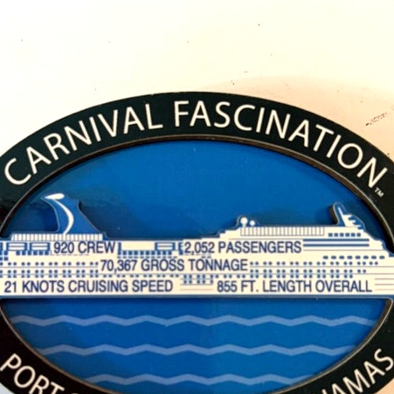 Carnival Fascination Cruise Ship Oval Magnet Bahamas Registry Stats 3x2.125