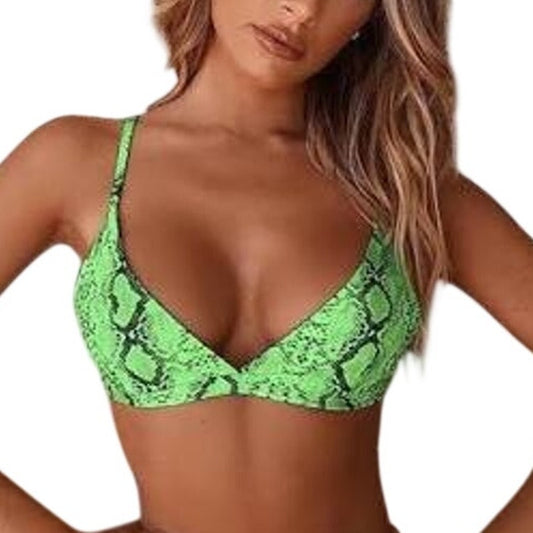 Zaful Green Snake Print Triangle Bikini Top Women’s Large (US 8) Swim