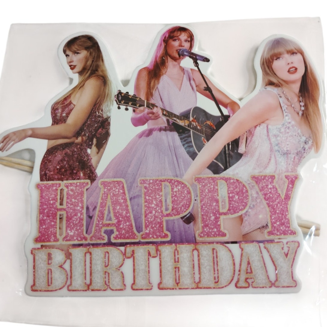 Taylor Swift Birthday Kit – Banner, Cake Topper, 24 Cupcake Toppers & 16 Balloon