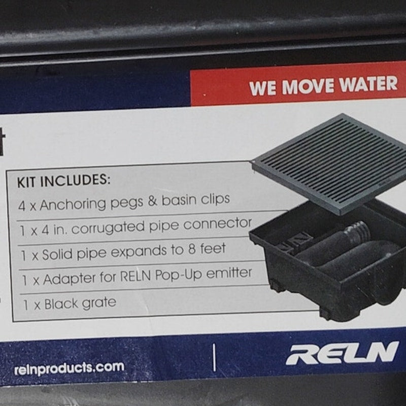 RELN 13"Sq. x 5"H Low Profile Catch Basin Kit (Black Plastic, Grate Included)