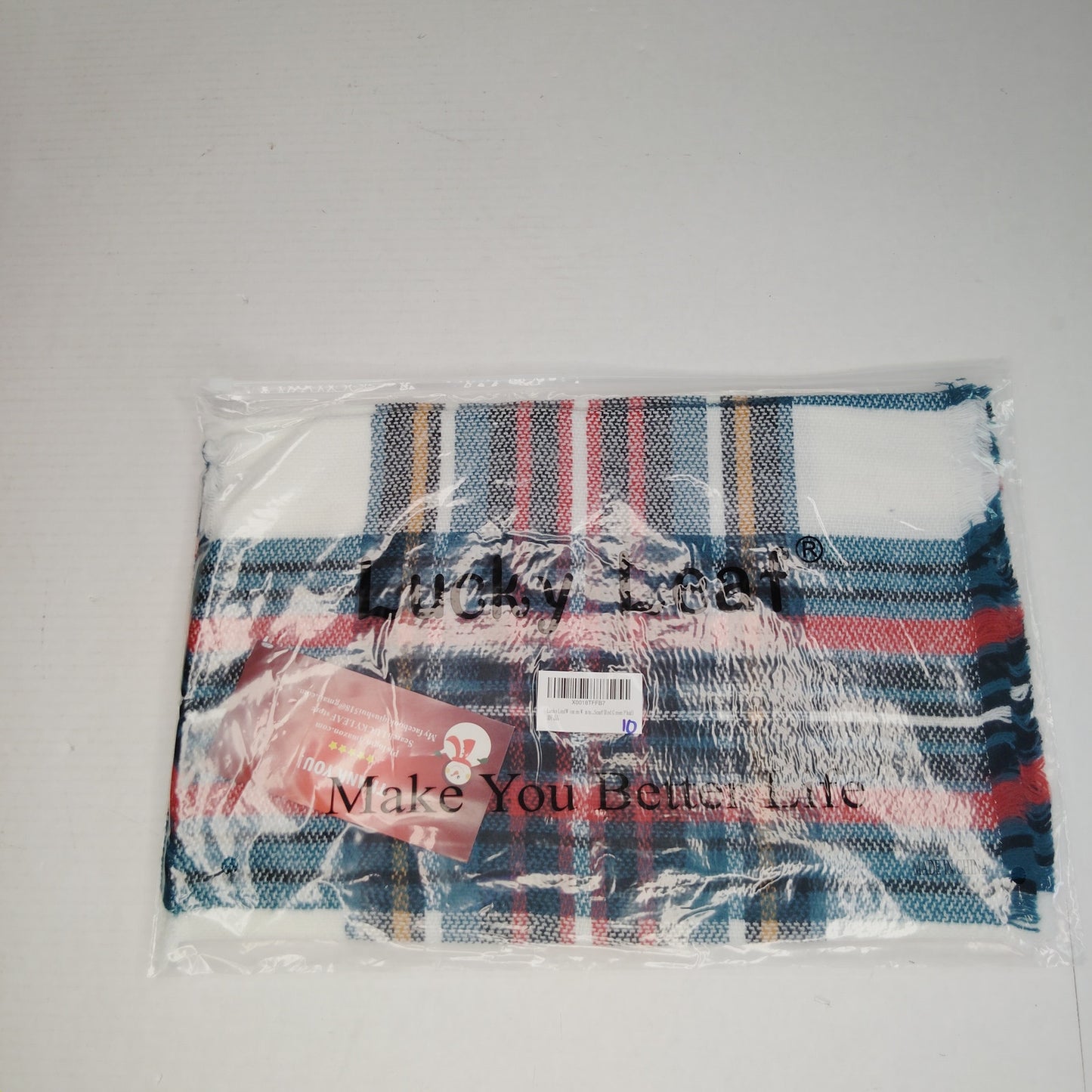 Lucky Leaf Loop Infinity Scarf Lightweight 100% Acrylic Red/Green Plaid Tasseled