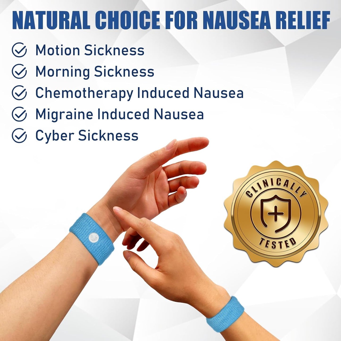 2-Pair Motion Sickness Bands Anti-Nausea Wristbands for Adults & Kids, Blue