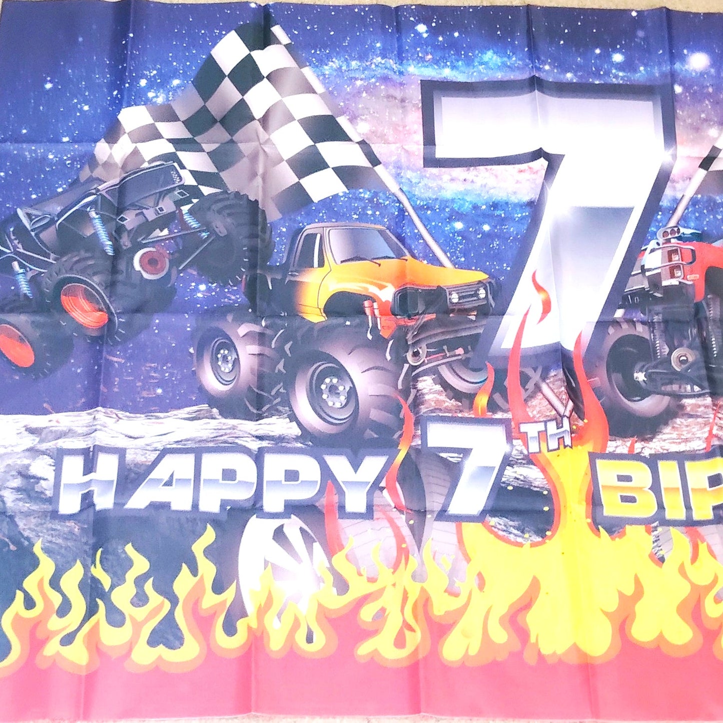 7th Birthday Monster Truck Banner 3×5 ft Racing Party Photo Background