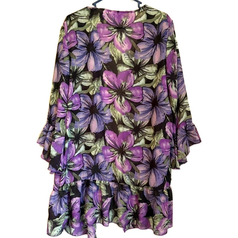Blair Women's 3-Piece Purple Tank Top & Floral Cardigan Set L Necklace