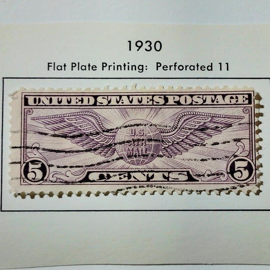 1930 U.S. Airmail 5¢ “Winged Globe” Stamp – Scott C12 – Violet – Used