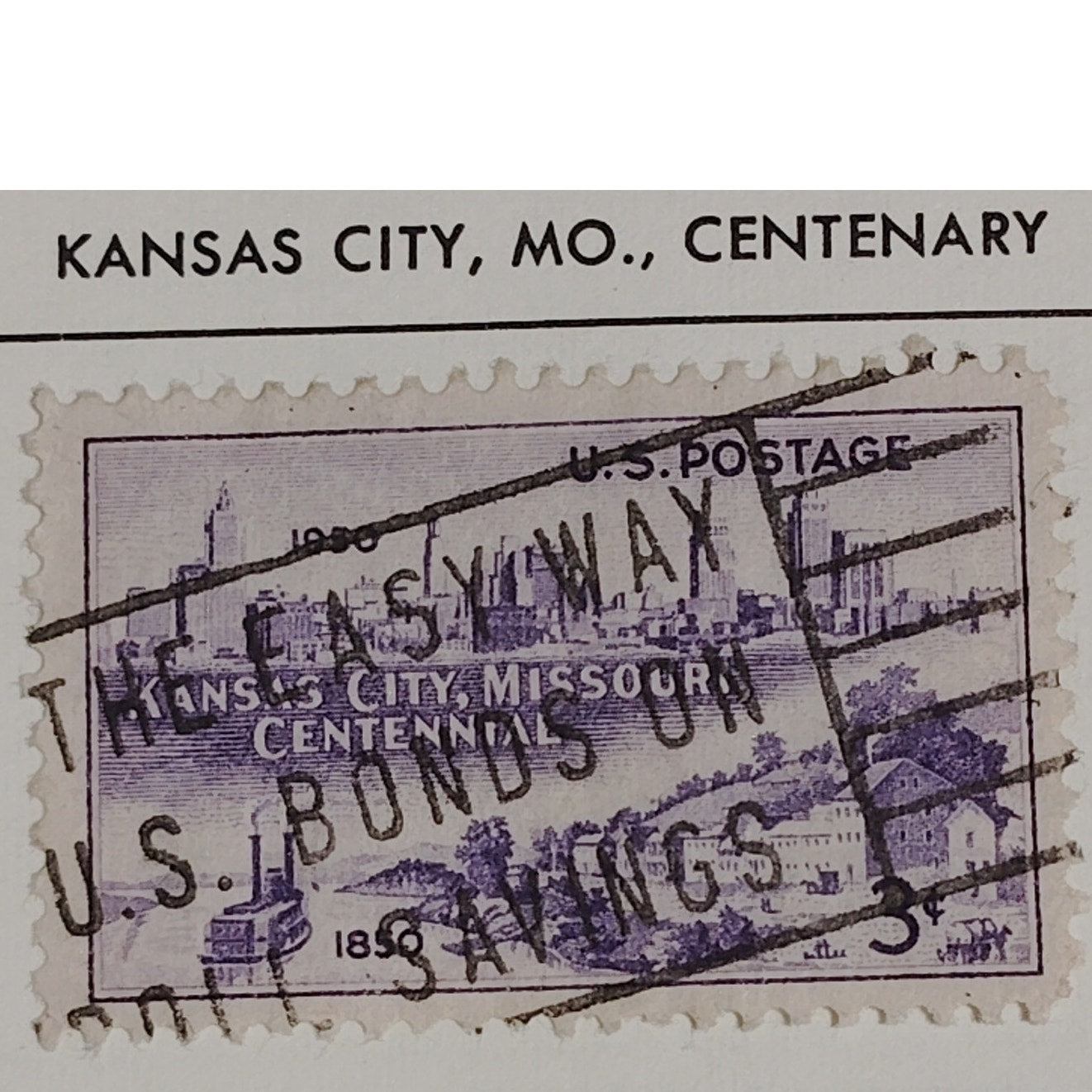1950 3¢ Kansas City Centennial Stamp – Scott 992 – Riverboat & Skyline