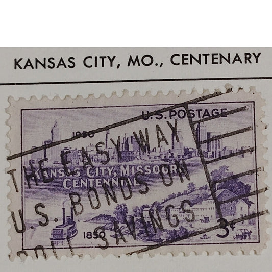1950 3¢ Kansas City Centennial Stamp – Scott 992 – Riverboat & Skyline