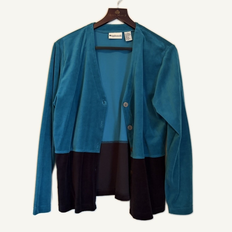Appleseed's 2-Piece Velour Dress & Cardigan Set Teal Black Colorblock Size L