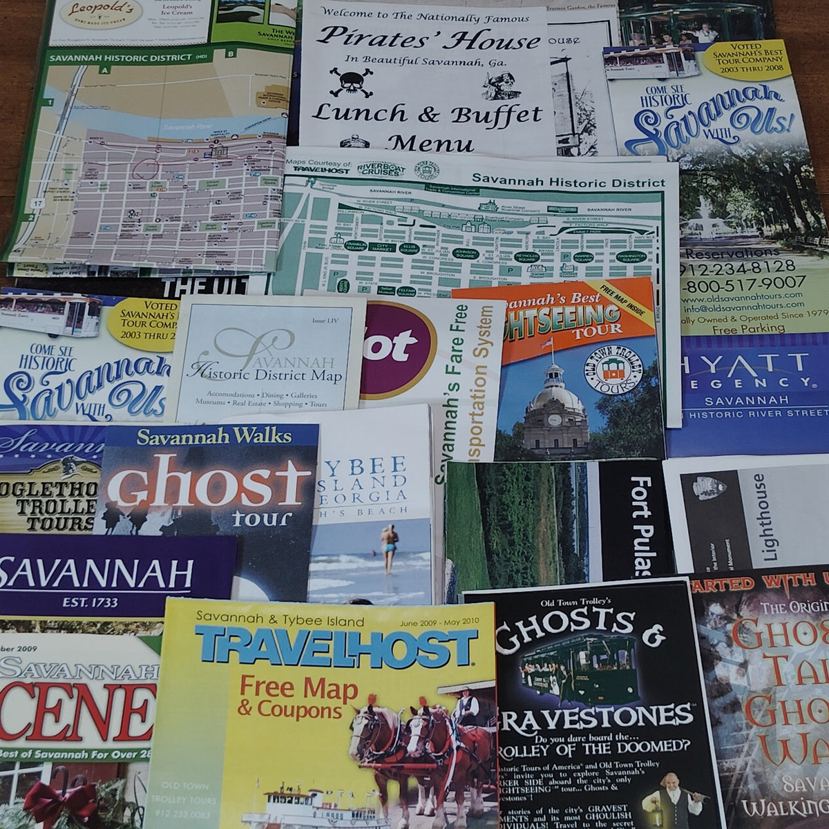 Savannah Tybee Island 2009 Travel Ephemera Lot - Maps, Brochures, Menus