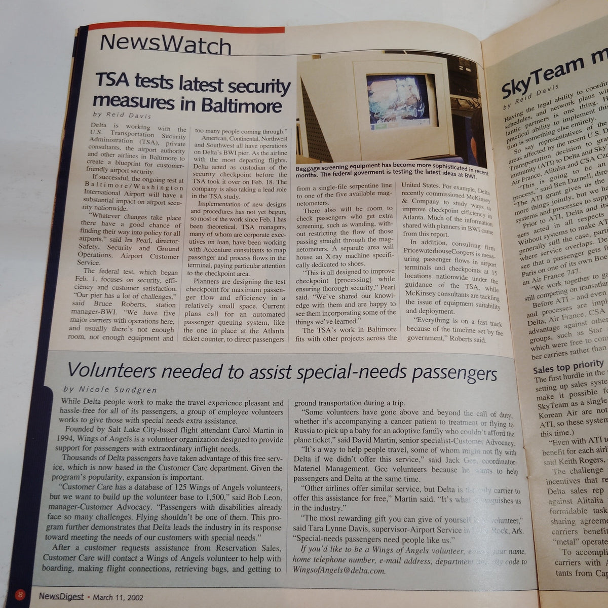 Delta News Digest March 11, 2002 - Airport Security Focus Magazine