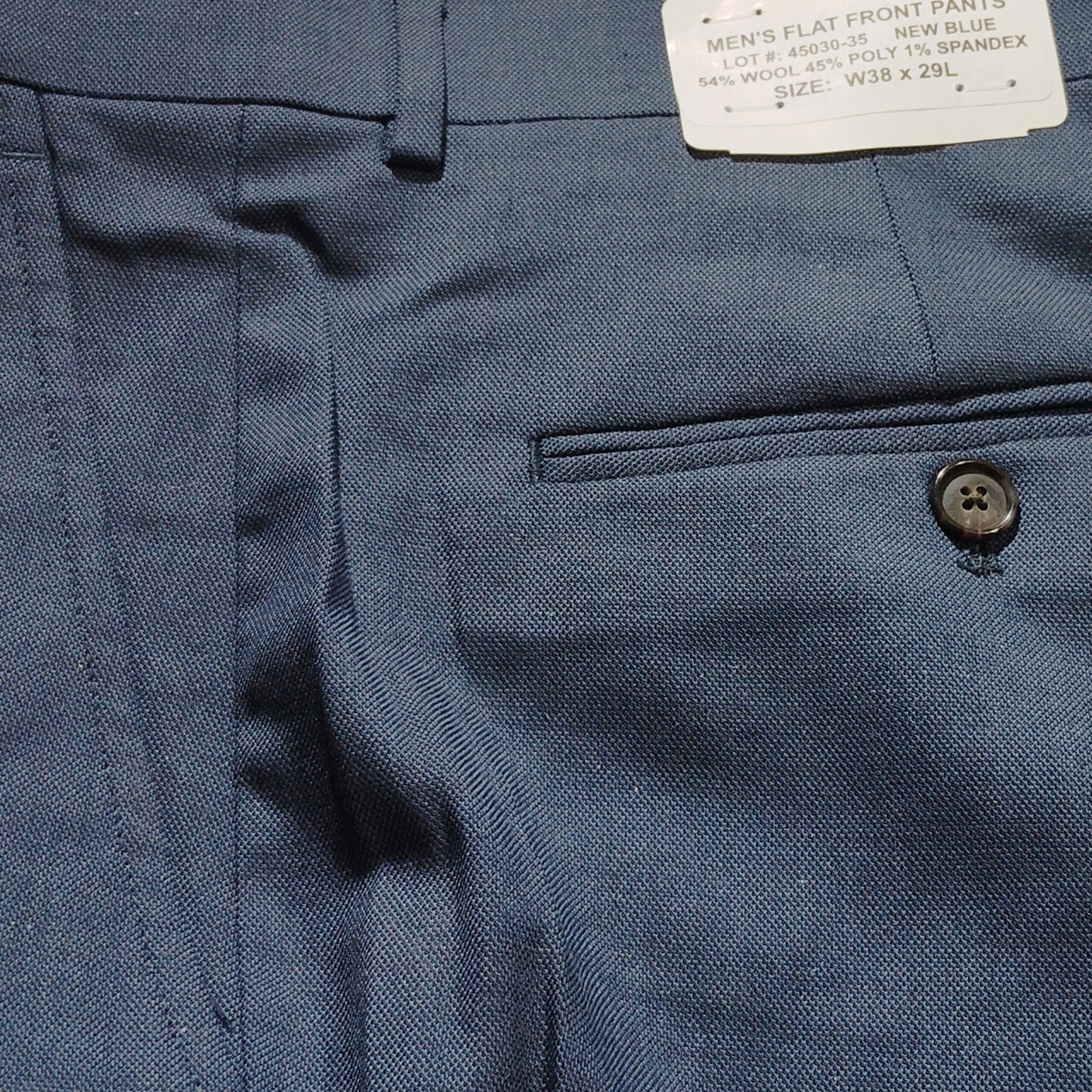 Men’s Flat‑Front Wool‑Blend Dress Pants – Blue – Size 38x29 – Classic Fit – NWT