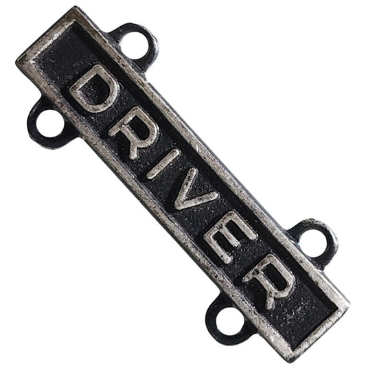 Military Qualification Bar, Driver, 1/2"H x 1"W, Silver Text, Black Background