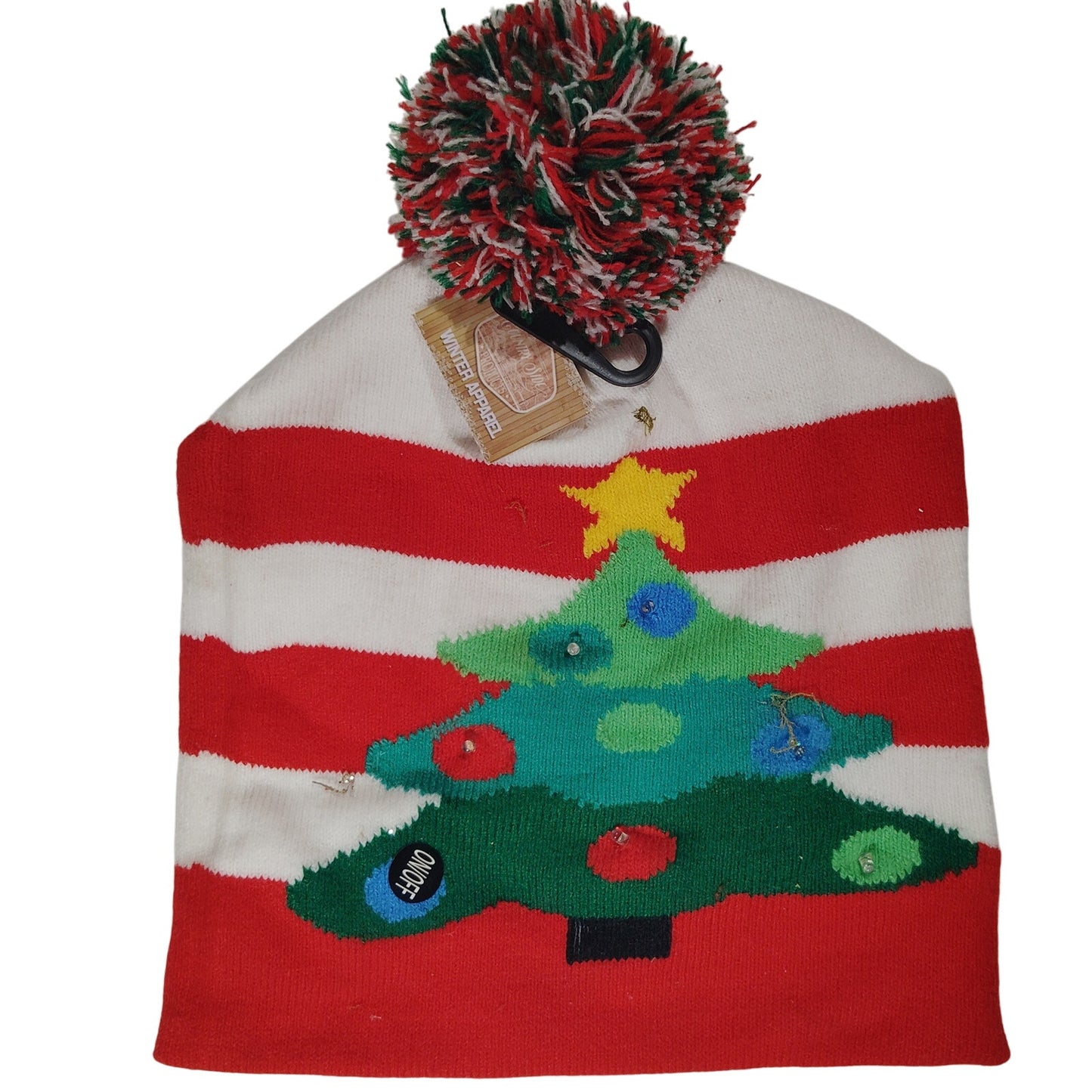 Light Up Holiday Winter Skull Cap Christmas Tree Red Green Pom Beanie Hat LED