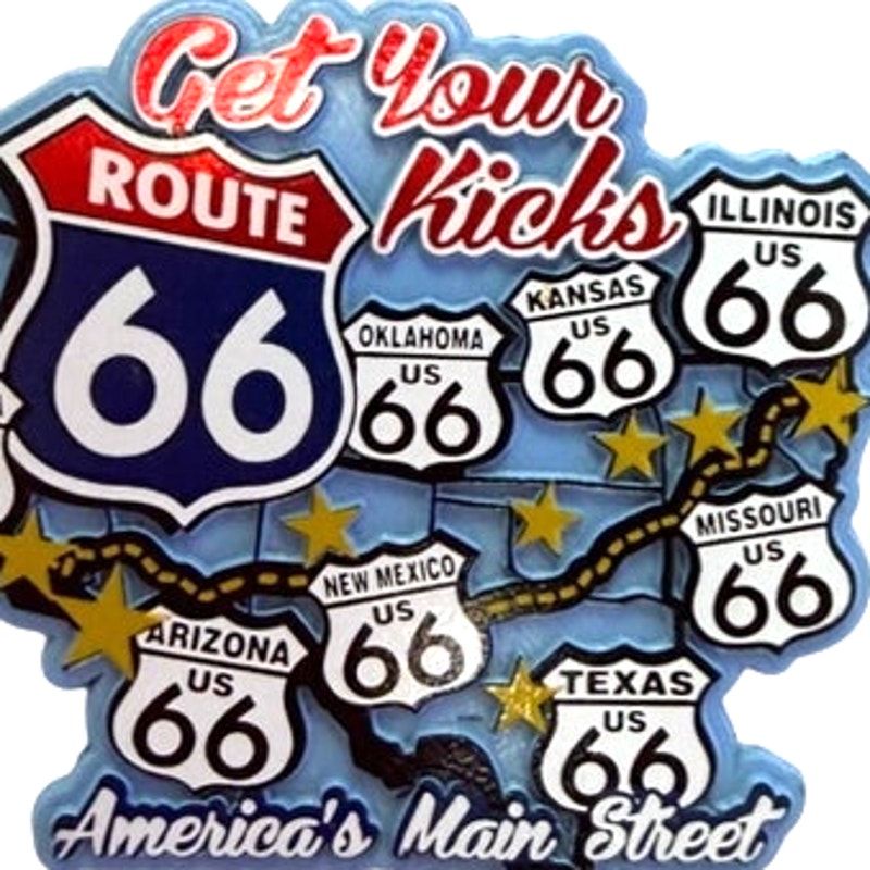 Route 66 Multi‑State Map 3D PVC Rubber Magnet Get Your Kicks 3‑1/4" × 2‑3/4"