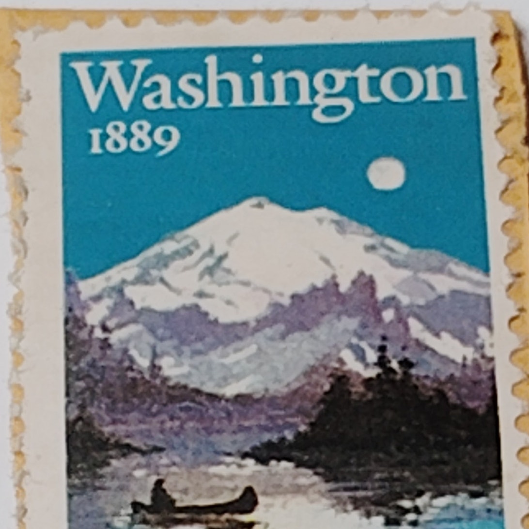 1989 Washington Statehood 25 Cent USPS Postage Stamp - Blue & White Scenery