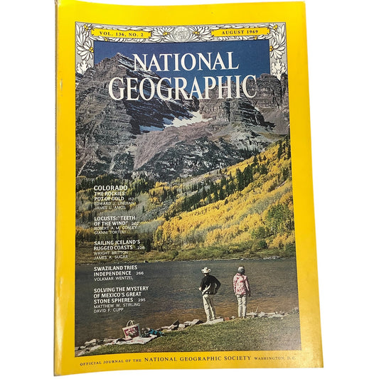 National Geographic Magazine August 1969, Colorado, Locusts, Iceland, Swaziland