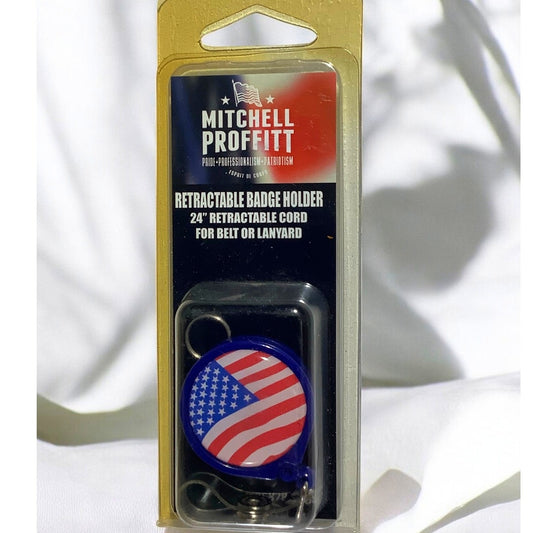 United States Flag Retractable Badge Holder, 24" Cord for Belt or Lanyard