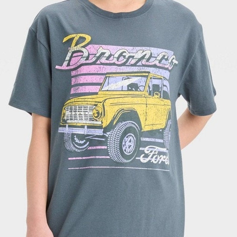 Art Class Girls Oversized Graphic Ford Bronco T‑Shirt, Pastel Retro – Gray – XXL