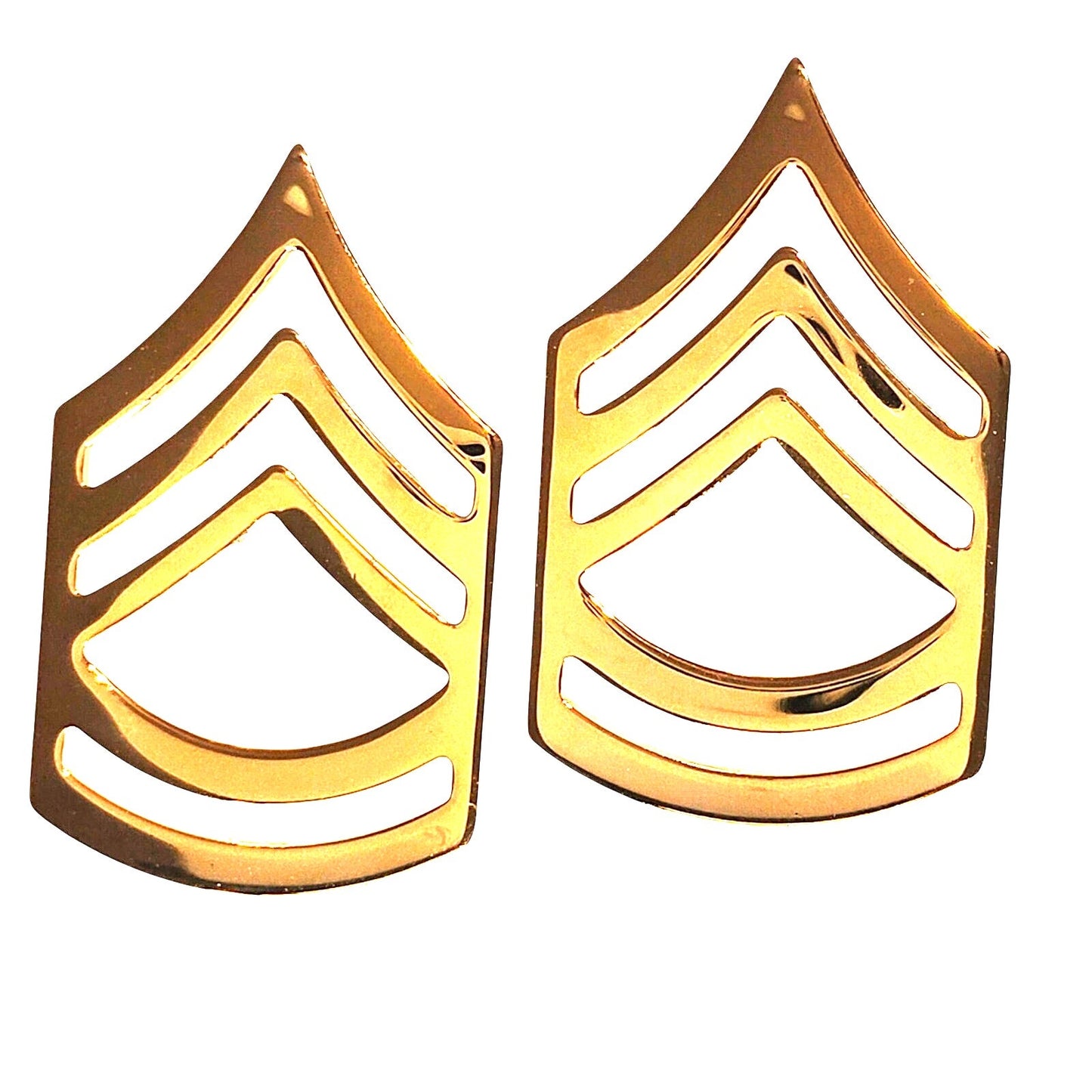 US Army SFC E‑7 Rank Novelty Hat Lapel Pin Set, Gold Tone 1‑3/8" × 13/16" 1 Pair