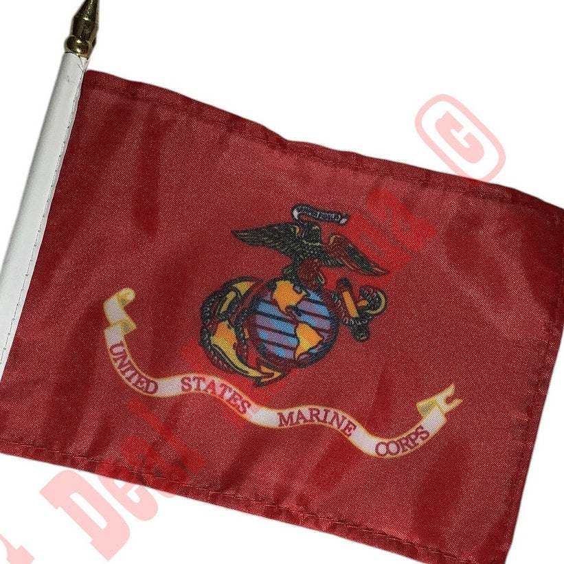6-PK Flags, U.S. Flag (1) & USMC Flags (5)- 6"W x 4"H on 11" Black Plastic Staff