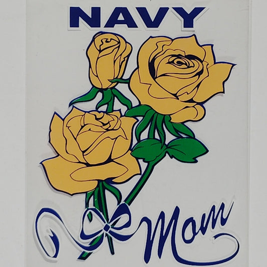 Navy Mom Decal – 3" x 4" Yellow Roses – Vinyl – Outside Window Mount – D433AN