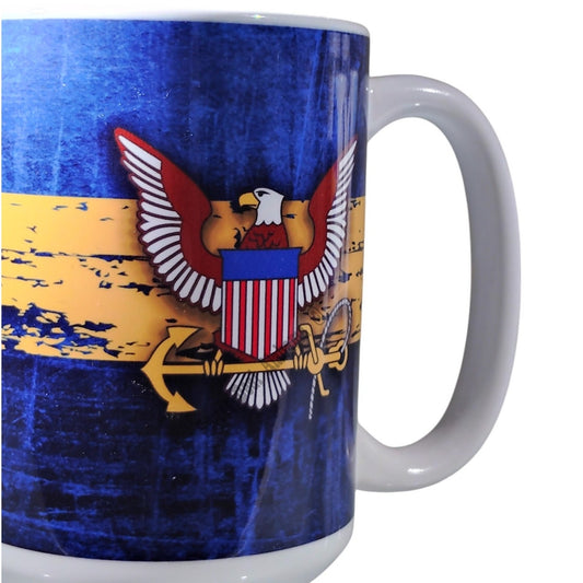 Orca Coatings Navy Veteran / Navy Emblem Ceramic Large Handled 12 Oz. Coffee Mug