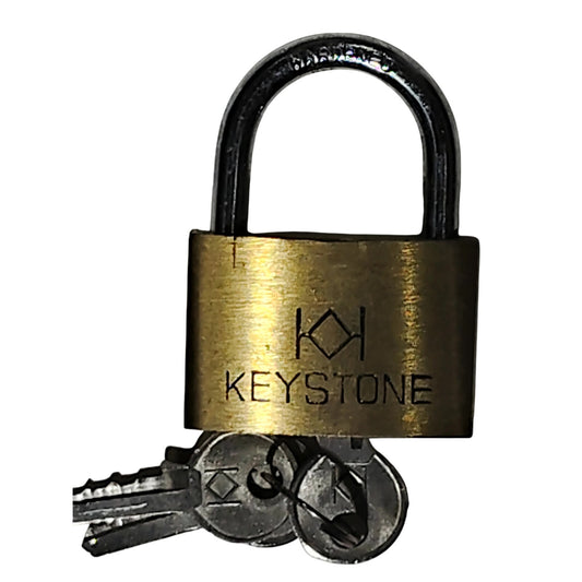 Keystone Brass Padlock – 1-7/8" Height – Vintage Style – Includes 2 Original Keys – USA Made
