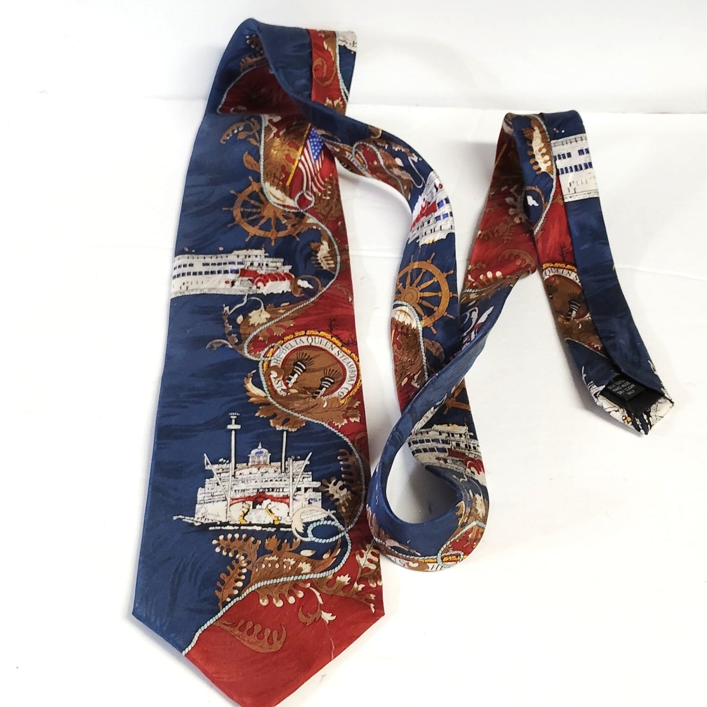 Delta Queen Steamboat Company Men’s Tie Vintage 1990s Souvenir Riverboat Design