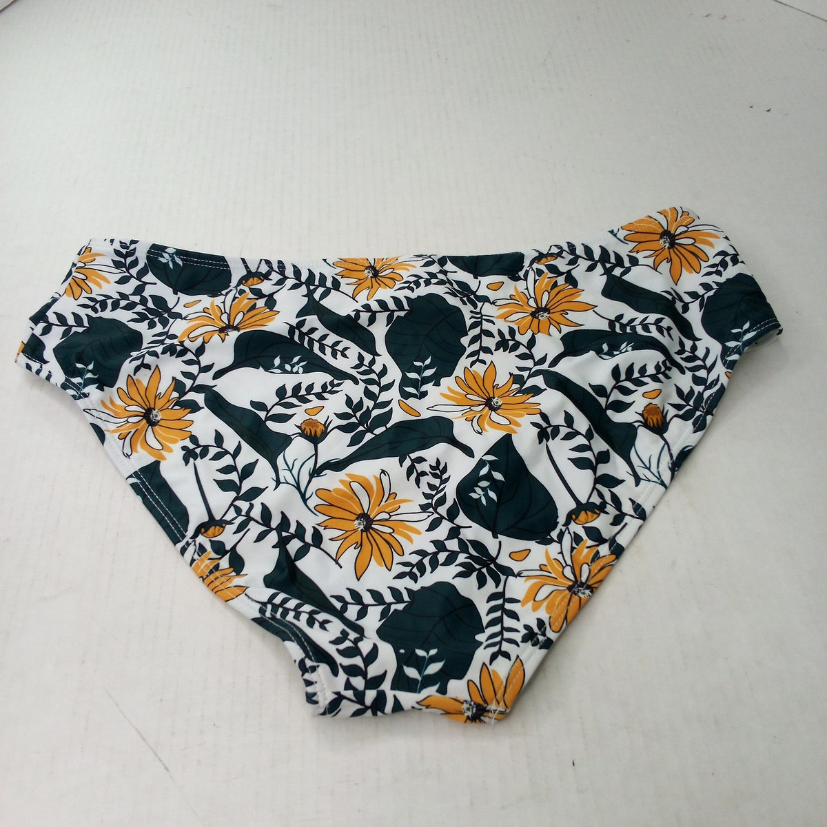 Women's Navy Yellow Floral Bikini Swim Bottoms Size XL Botanical Leaf Print
