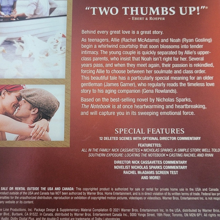 Notebook DVD 2004 Romantic Drama – Ryan Gosling, Rachel McAdams