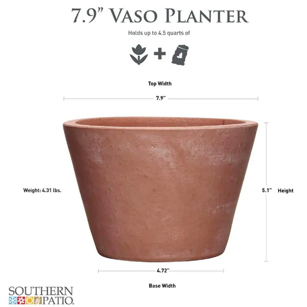 7.9 in. x 5.2 in. Terracotta Clay Pots (Case of 2) Southern Patio Pots