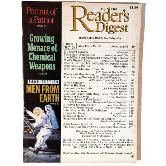 Reader's Digest Magazine July 1989 Vintage Back Issue - Apollo 11 Moon