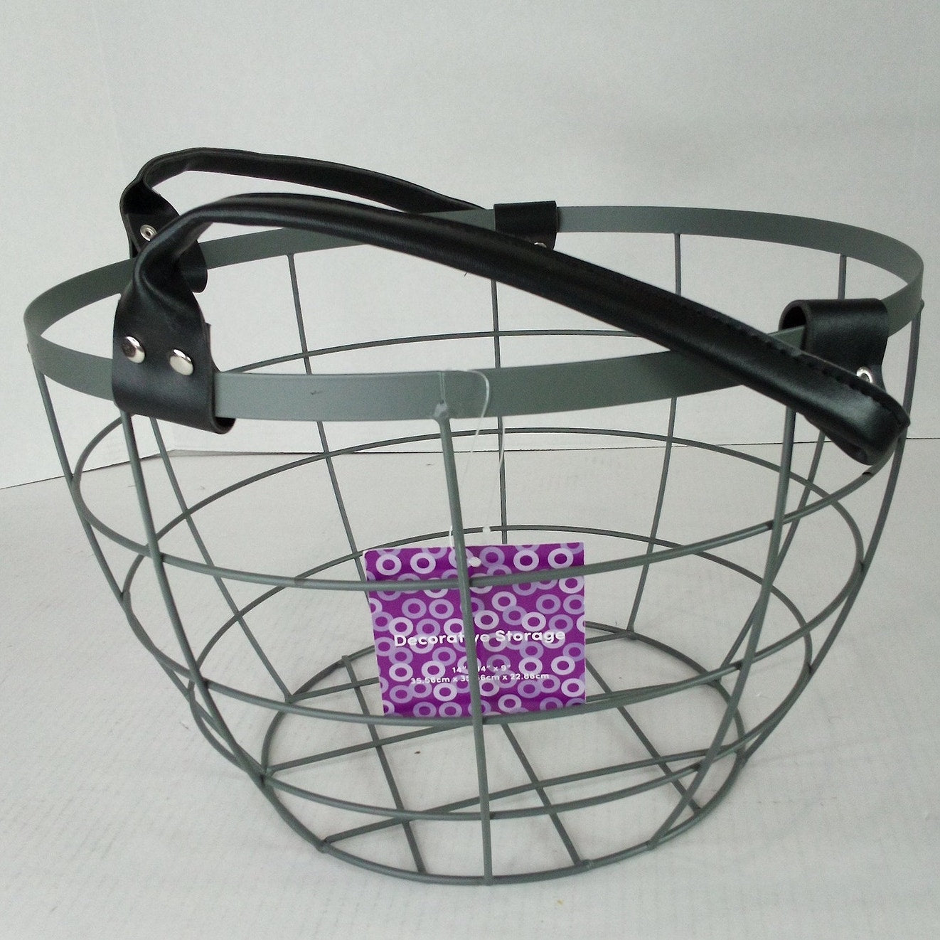 3-Pack Gray Wire Storage Baskets w/ Faux Leather Handles – 3‑Pk – 12", 14", 16"