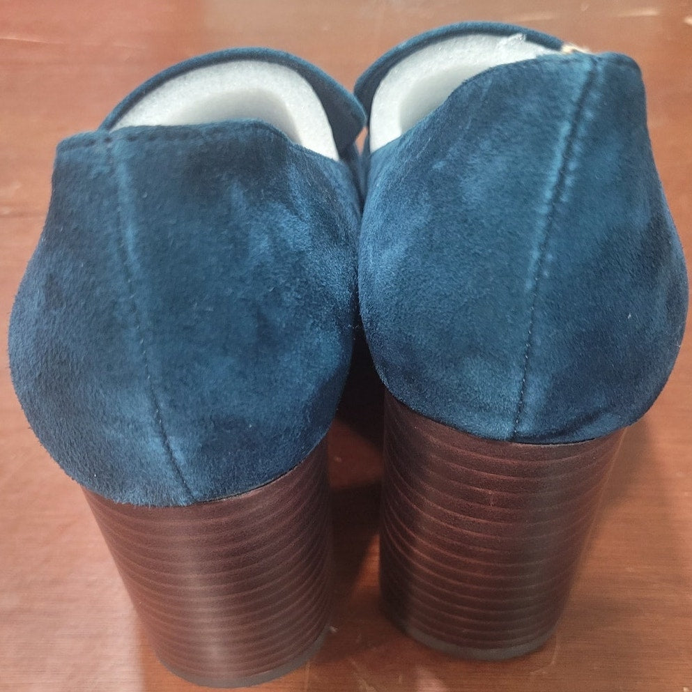 Bella Vita Ashton Pump – Navy Suede Leather, Womens 9 XW, Block Heel Square Toe