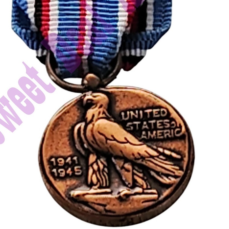 American Campaign WWII Mini Medal (3/4"D) Ribbon (3/4"W) Overall 2-1/4"H