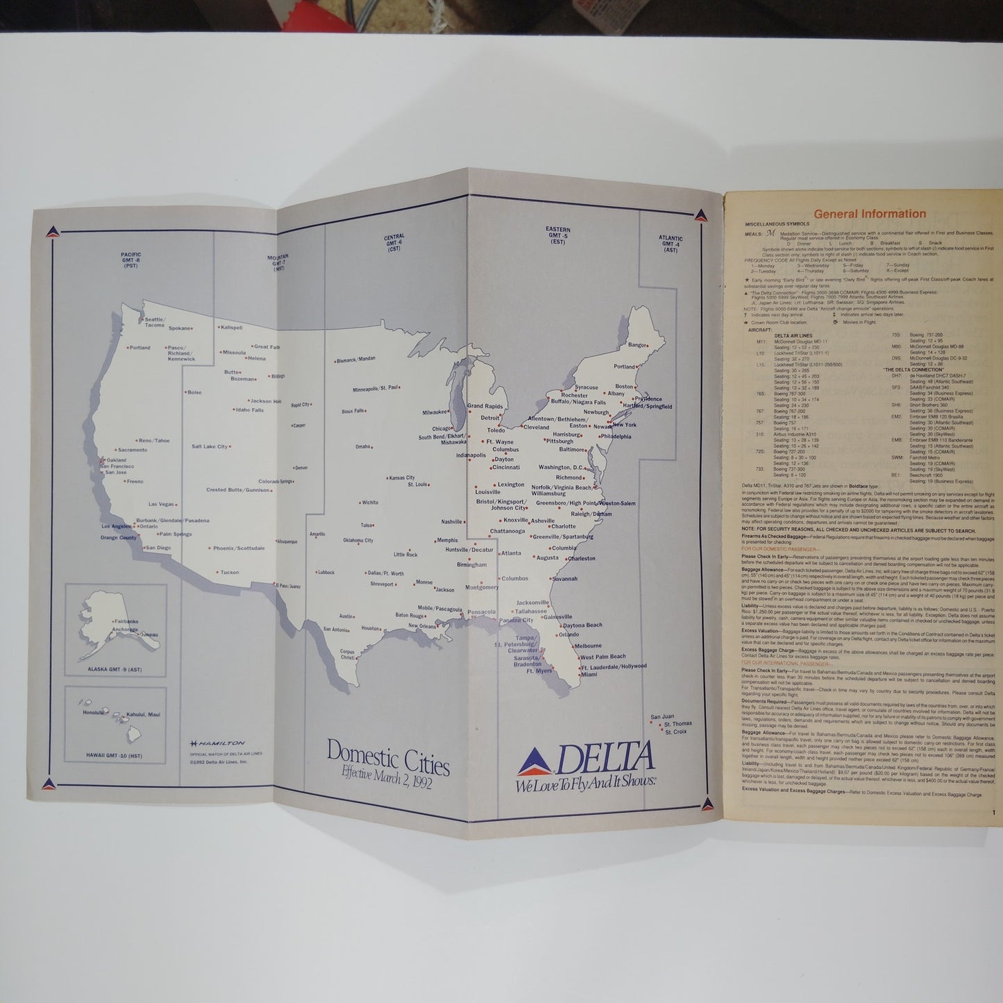 Delta Air Lines System Timetable, March 2, 1992, 504 Pgs., Far East Pagoda Cover