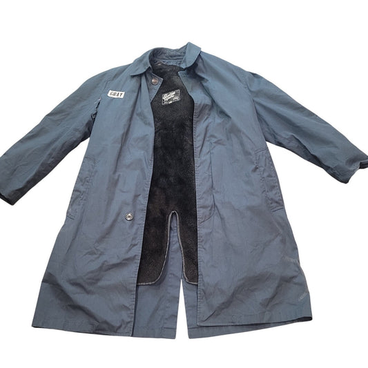 English Squire Navy Blue Trench Coat w/ Liner, Military Issued 1980s, Made in USA ,Size 36, Used w/ Seam Tear