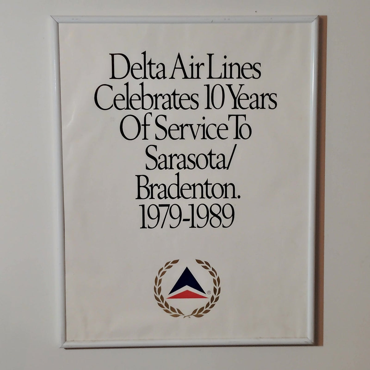 Vintage 1989 Delta Air Lines Sarasota Bradenton 10 Years Framed Poster