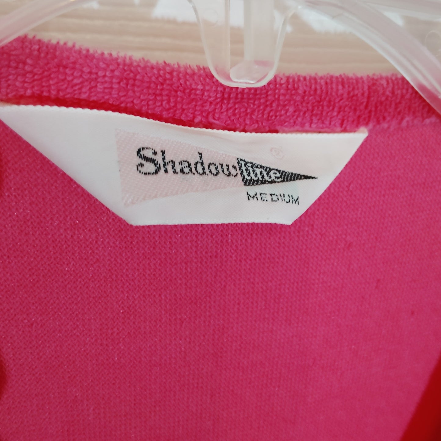 Vintage Shadowline Terry Cloth Robe Pink Embroidered Parrot Snaps Medium