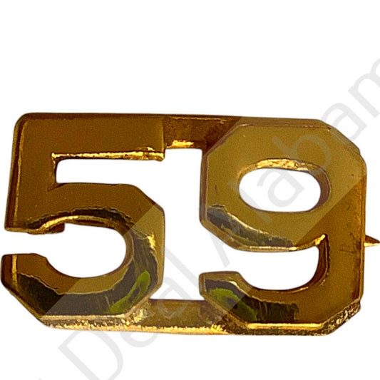 c.1910s Numeric "59", Brass Military C-Clasp Hat / Lapel / Collar Pin 3/8"H