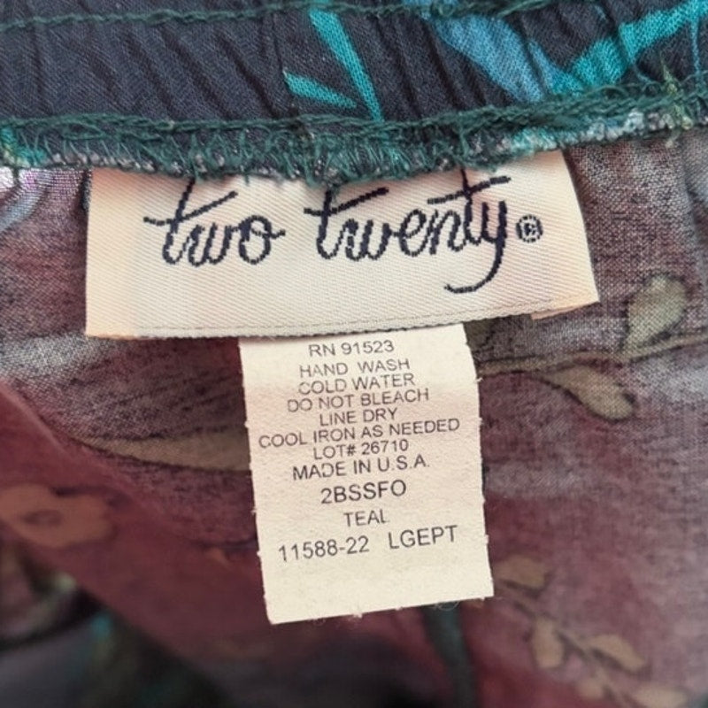 Two Twenty L Navy Blue Green Botanical Maxi Skirt Elastic Waist Vintage Style