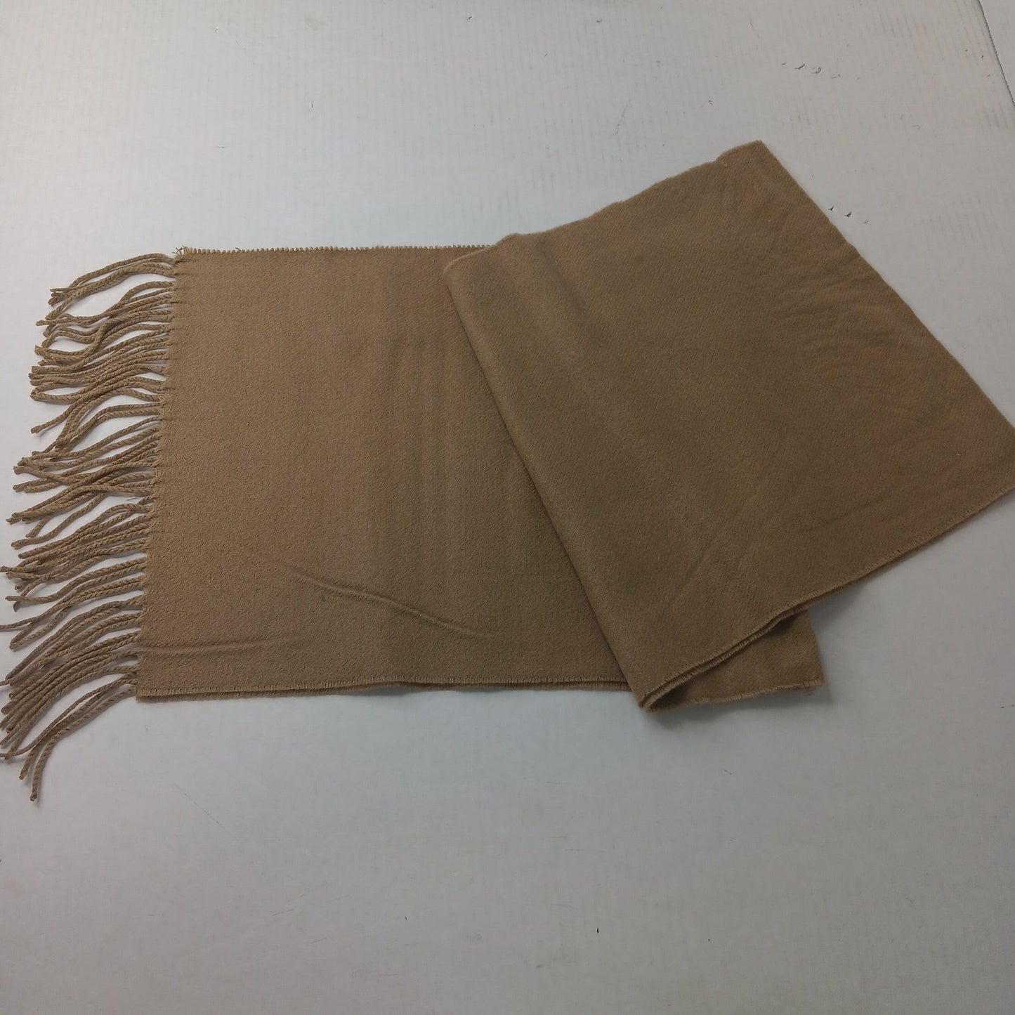 Lucky Leaf 100% Wool Woven Wrap Scarf Camel Fringe One Size