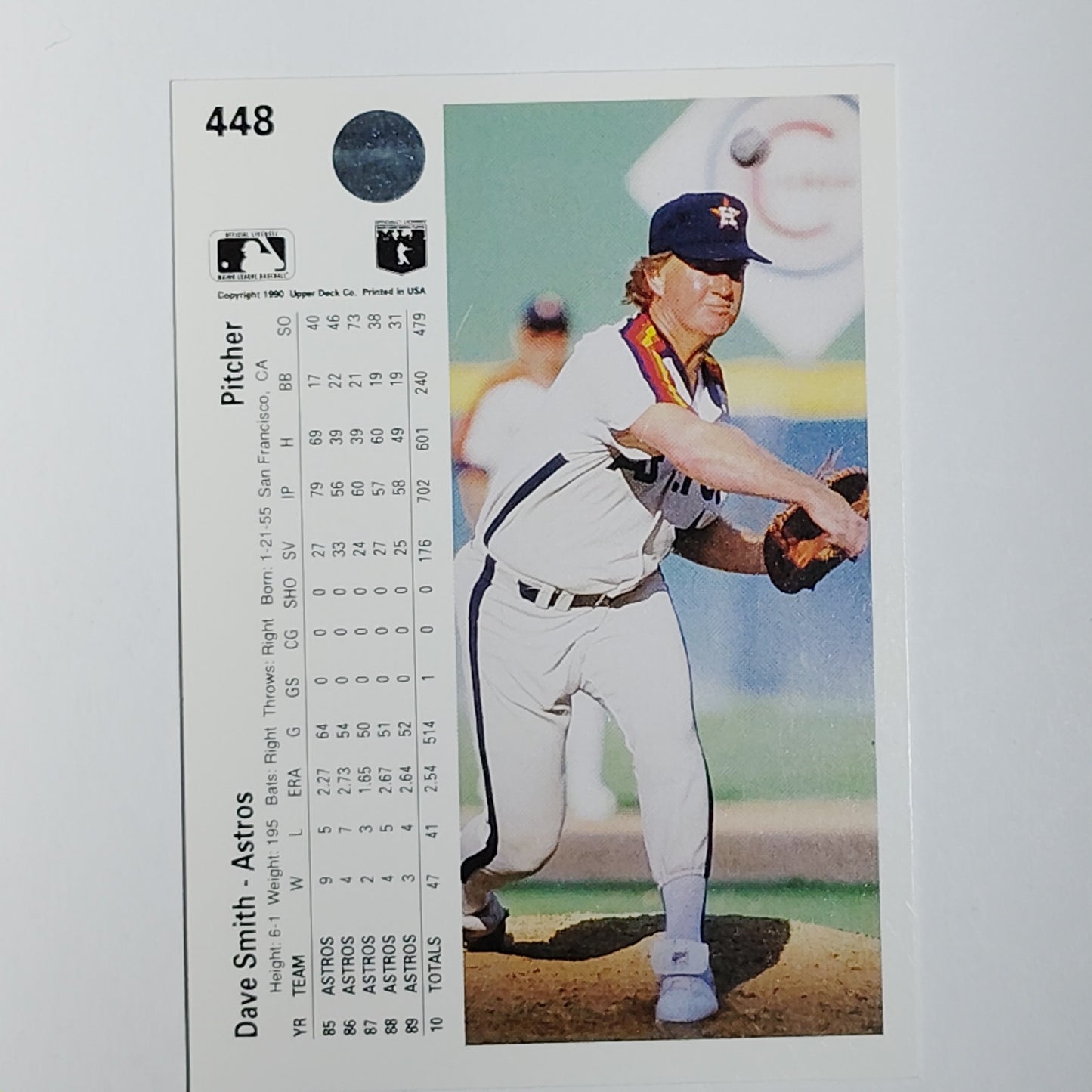 1990 Upper Deck Dave Smith #448 Houston Astros Pitcher Action Shot - VG/EX