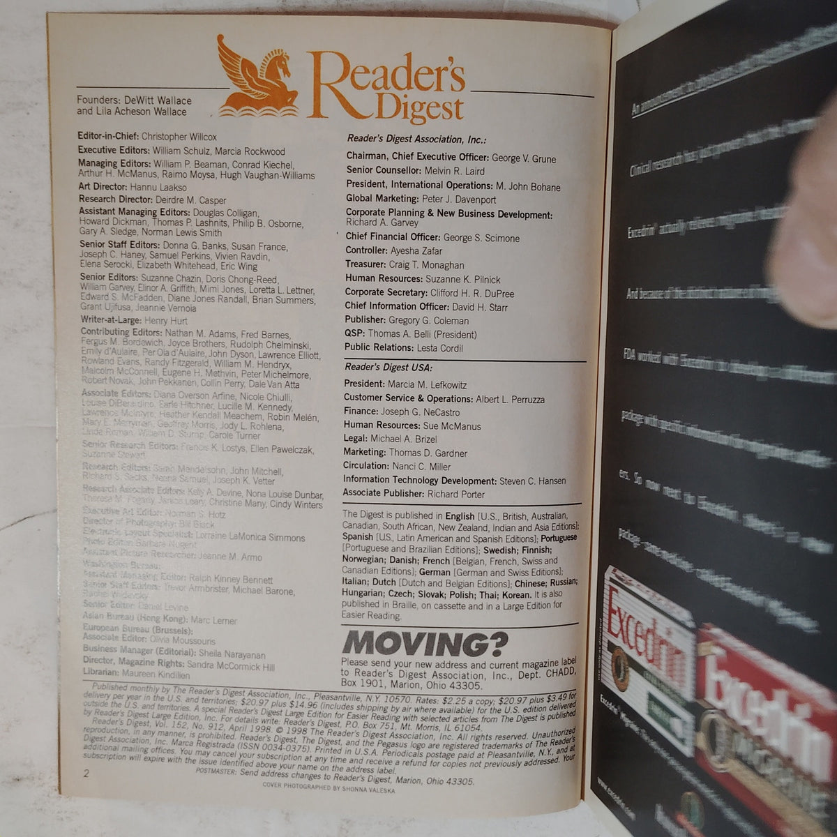 Reader's Digest April 1998 Vol 152 No 912 From Mir With Love Magazine