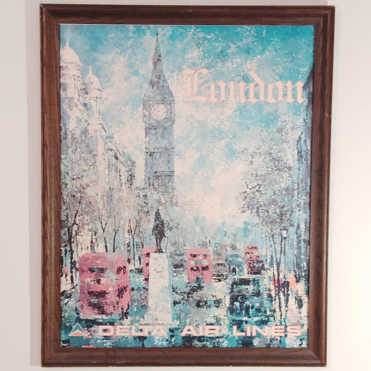 Vintage Delta Air Lines London Poster 1970s Jack Laycox Framed Big Ben