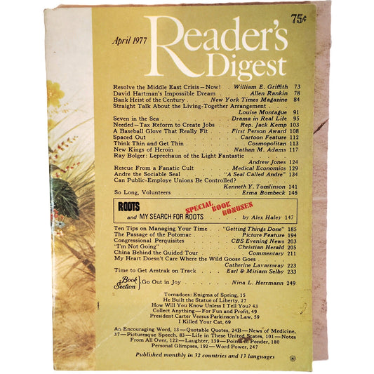 Reader's Digest April 1977 - Alex Haley's Roots Excerpt, Vintage Magazine