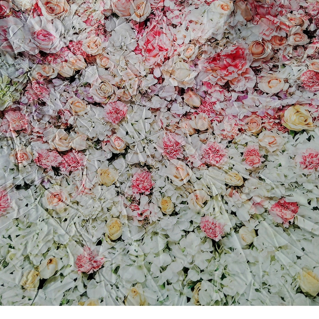 Floral Photography Backdrop – Blossom Flower Wall with Grass Base, 5'W x 6.6'H