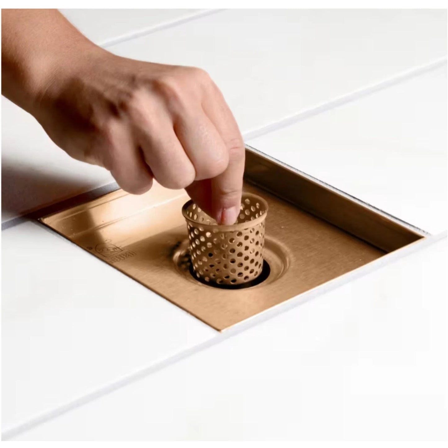 Oatey Designline 4" × 4" Stainless Steel Square Shower Drain, Champagne Bronze